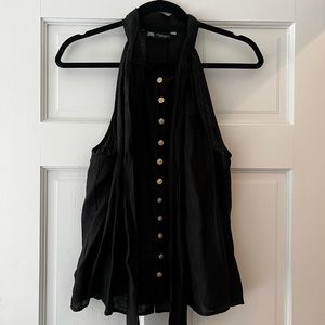 Black linen halter top with tie